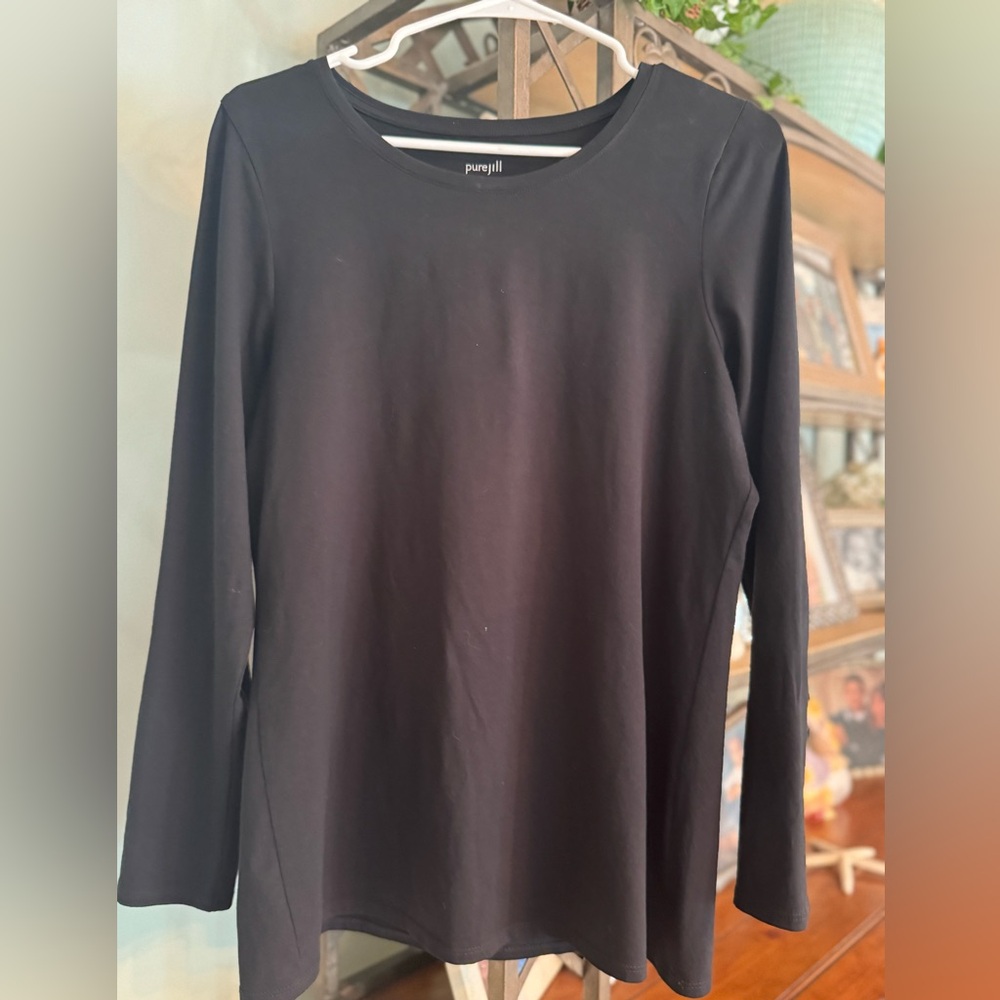 J. Jill Women’s Pure Jill Long Sleeve Pima Cotton Shirt Top Black Medium Petite